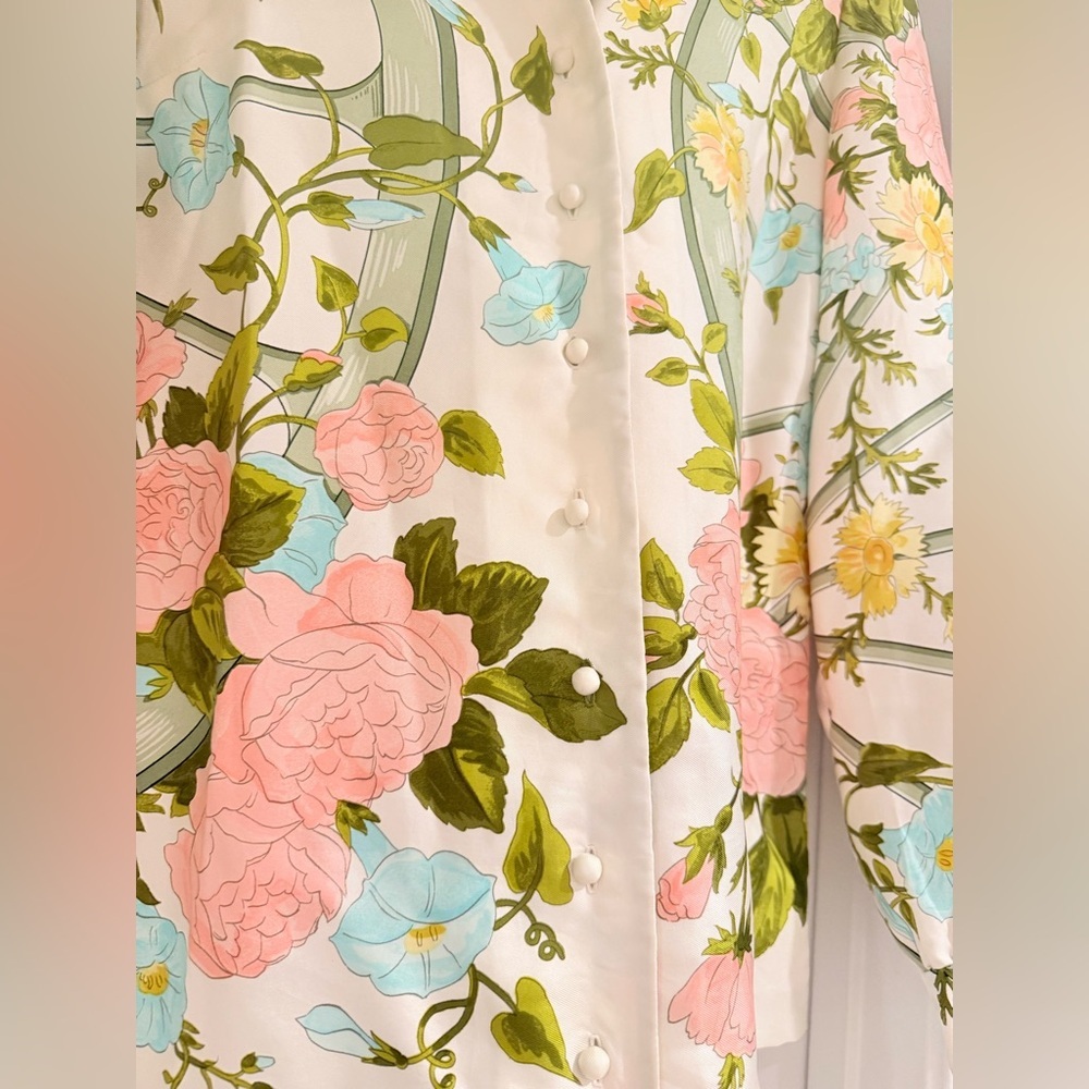 HERMÈS 100% Silk Floral Blouse Shirt EUC - Picture 3 of 12